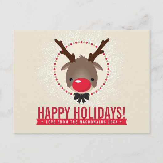 KERSTGROET rode neus rendier rudolph goud Feestdagenkaart (Voorkant)