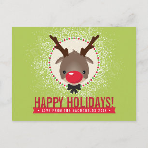 KERSTGROET rode neus rendier rudolph groen Feestdagenkaart