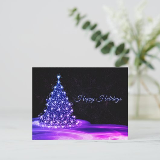 Kerstgroet Roze Blauwe winter Zwarte Briefkaart (Staand voorkant)