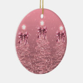 Kerstgroet Roze Kerstbomen met Strikken Keramisch Ornament (Rechts)