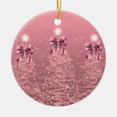 Kerstgroet Roze Kerstbomen met Strikken Keramisch Ornament (Voorkant)