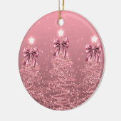 Kerstgroet Roze Kerstbomen met Strikken Keramisch Ornament (Links)