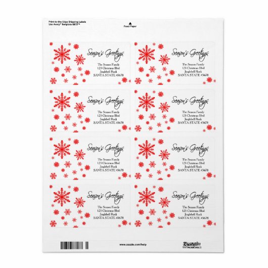 Kerstgroet sneeuwvlok Kerstadreslabel Etiket (Full Sheet)