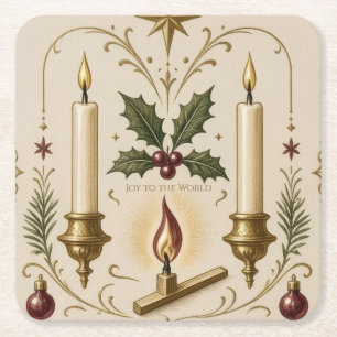 Kerstgroet, stijl vintage luciferdoosje label kartonnen onderzetters