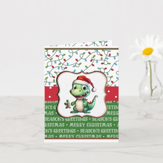 Kerstgroet T-Rex Kaart (Kleine Plant)