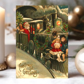 Kerstgroet Trein Vintage Feestdagenkaart