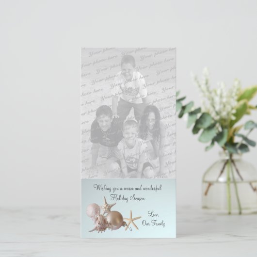 Kerstgroet uit schelpen feestdagenkaart (Staand voorkant)