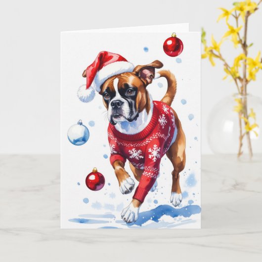 Kerstgroet van Boxerhond Kaart (Gele Bloem)