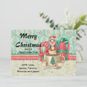 Kerstgroet van Cocoa Penguin Feestdagenkaart (Staand voorkant)