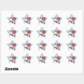 Kerstgroet van ijsbeer en roodborstje ster sticker (Vel)