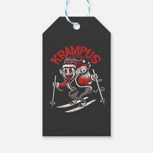Kerstgroet van Krampus Kerstduivel Cadeaulabel (Voorkant)