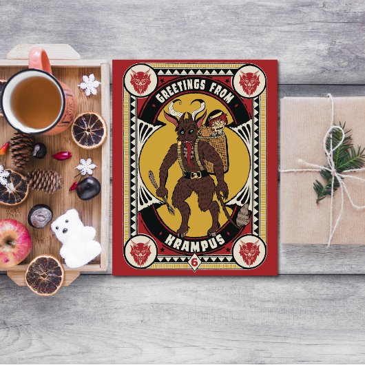 Kerstgroet van Krampus teken dragen speelgoed