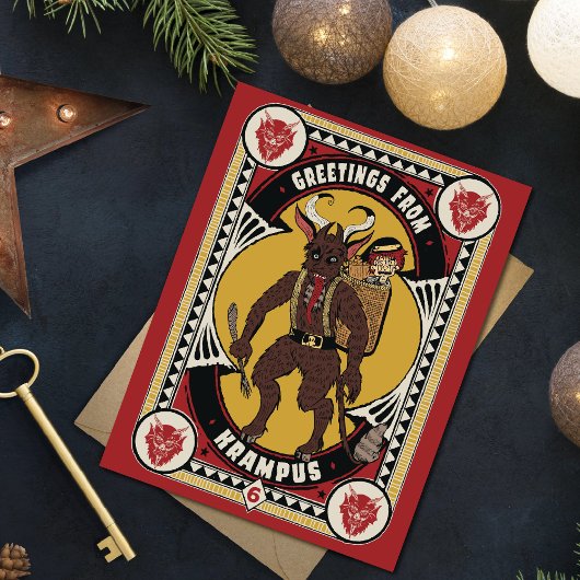 Kerstgroet van Krampus teken dragen speelgoed Bedankkaart