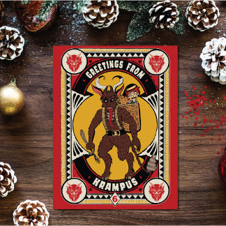 Kerstgroet van Krampus teken dragen speelgoed Feestdagen Kaart