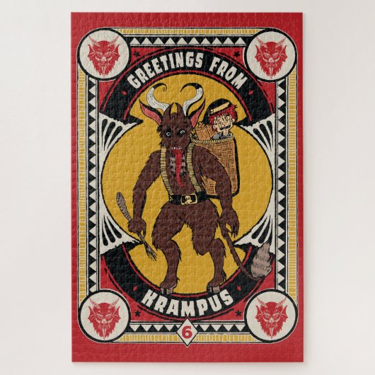 Kerstgroet van Krampus teken dragen speelgoed Legpuzzel (Verticaal)