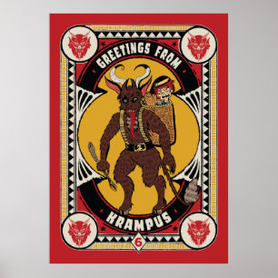 Kerstgroet van Krampus teken dragen speelgoed Poster