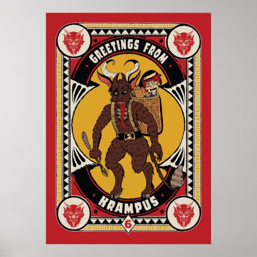 Kerstgroet van Krampus teken dragen speelgoed Poster (Voorkant)