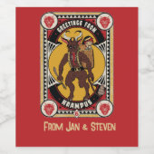 Kerstgroet van Krampus teken dragen speelgoed Wijn Etiket (Enkel label)