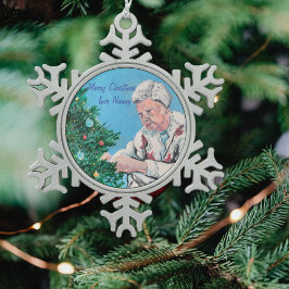 Kerstgroet van NANNY / GRAMMY handgeschilderd Tin Sneeuwvlok Ornament