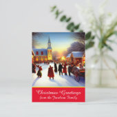 Kerstgroet van Nostalgische Village Churchgoers Feestdagenkaart (Staand voorkant)