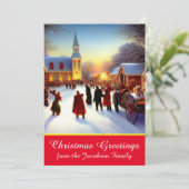 Kerstgroet van Nostalgische Village Churchgoers Feestdagenkaart (Staand voorkant)