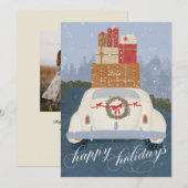 Kerstgroet Vintage Auto met Cadeaus Kerstkaart (Voorkant / Achterkant)