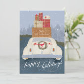 Kerstgroet Vintage Auto met Cadeaus Kerstkaart (Staand voorkant)