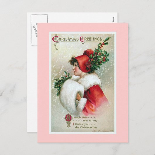 "Kerstgroet" Vintage Feestdagenkaart (Voorkant / Achterkant)