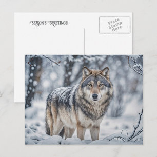 Kerstgroet Winter Wolf in Sneeuw Feestdagenkaart