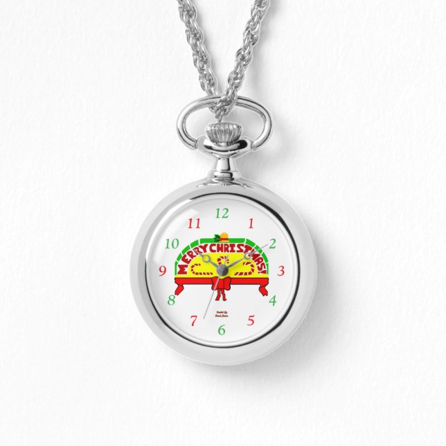 Kerstgroet Zilveren Ketting Horloge (Voorkant)