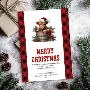 Kerstgroetdesign met Highland-koe uit het plattela Feestdagenkaart