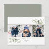 Kerstgroeten 3 Foto Groene Modern Feestdagenkaart (Voorkant / Achterkant)