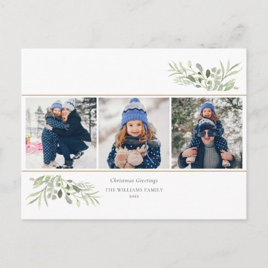 Kerstgroeten 3 Foto Groene Modern Feestdagenkaart (Voorkant)