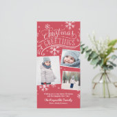 Kerstgroeten 3-Foto Sneeuwvlok Vakantie Feestdagenkaart (Staand voorkant)