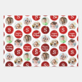 Kerstgroeten 6 Foto Monogram Rode Spronk Inpakpapier Vel (Voorkant 3)