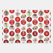 Kerstgroeten 6 Foto Monogram Rode Spronk Inpakpapier Vel (Voorkant)