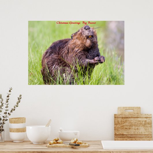 Kerstgroeten Big Beaver Poster (Keuken)