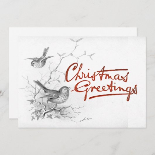 Kerstgroeten Bird Mistletoe Branch  Feestdagenkaart (Voorkant / Achterkant)