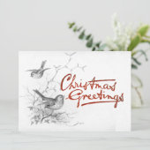 Kerstgroeten Bird Mistletoe Branch  Feestdagenkaart (Staand voorkant)