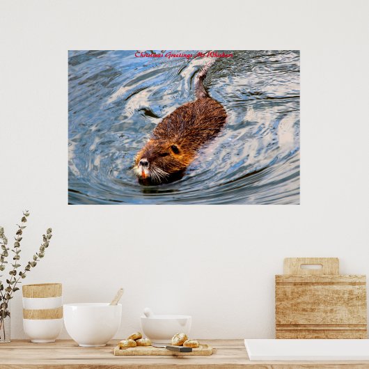 Kerstgroeten de heer Whiskers Poster (Keuken)