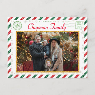 Kerstgroeten Familie Foto Glitter Air Mail Briefkaart
