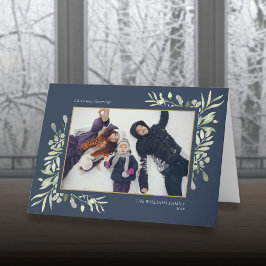 Kerstgroeten Foto Elegante Groenelementen Modern Feestdagen Kaart