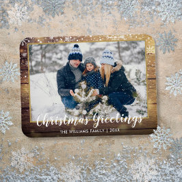 Kerstgroeten Foto Rustic Country Wood Magneet