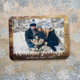 Kerstgroeten Foto Rustic Country Wood Magneet