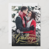 Kerstgroeten Gold Glitter Script Stippen Foto Feestdagenkaart (Voorkant)