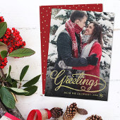 Kerstgroeten Gold Glitter Script Stippen Foto Feestdagenkaart