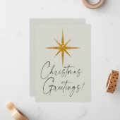 Kerstgroeten! | Gold Glitter Star Notitiekaartje (Voorkant / Achterkant in situ)