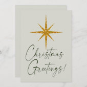Kerstgroeten! | Gold Glitter Star Notitiekaartje (Voorkant / Achterkant)