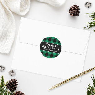 Kerstgroeten Green Buffalo geruite Familie Ronde Sticker
