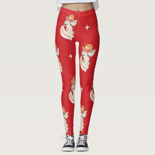 Kerstgroeten in vintage stijl, engelen met sterren leggings
